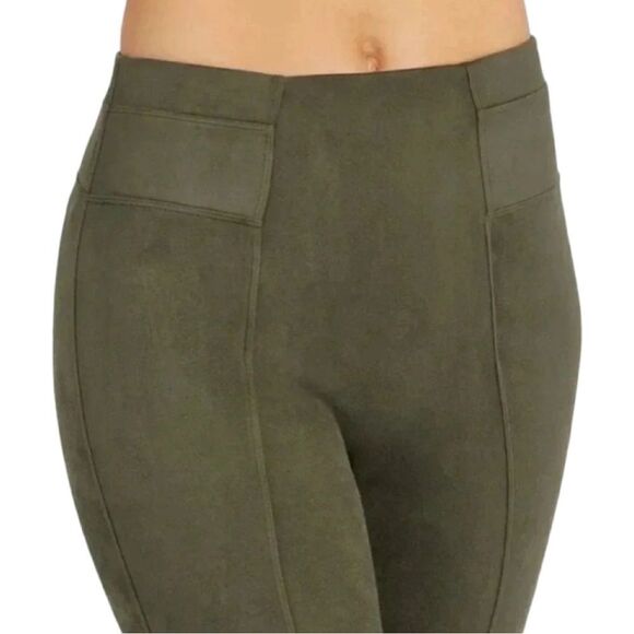 SPANX Faux Suede Leggings Olive Green Ankle Length Tummy Control Stretch Size L - Picture 2 of 10